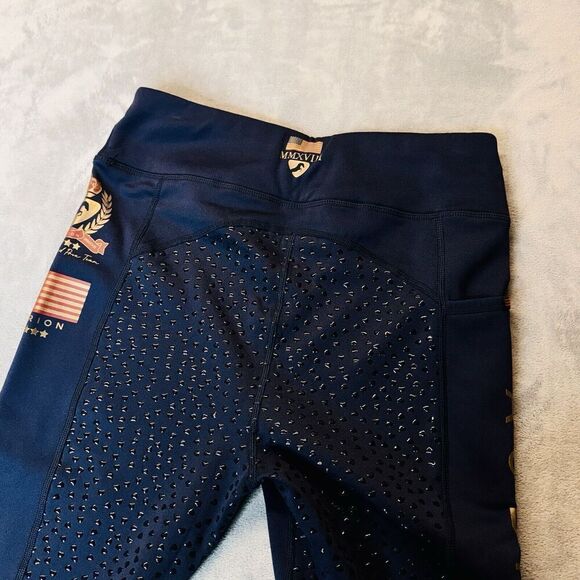 RARE Aubrion Sz 8 Team Riding Tights Navy Blue Leggings Equestrian Style - Picture 11 of 16